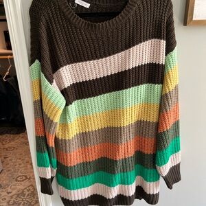 Chic Soul Chunky Striped Knit Sweater - Multicolor